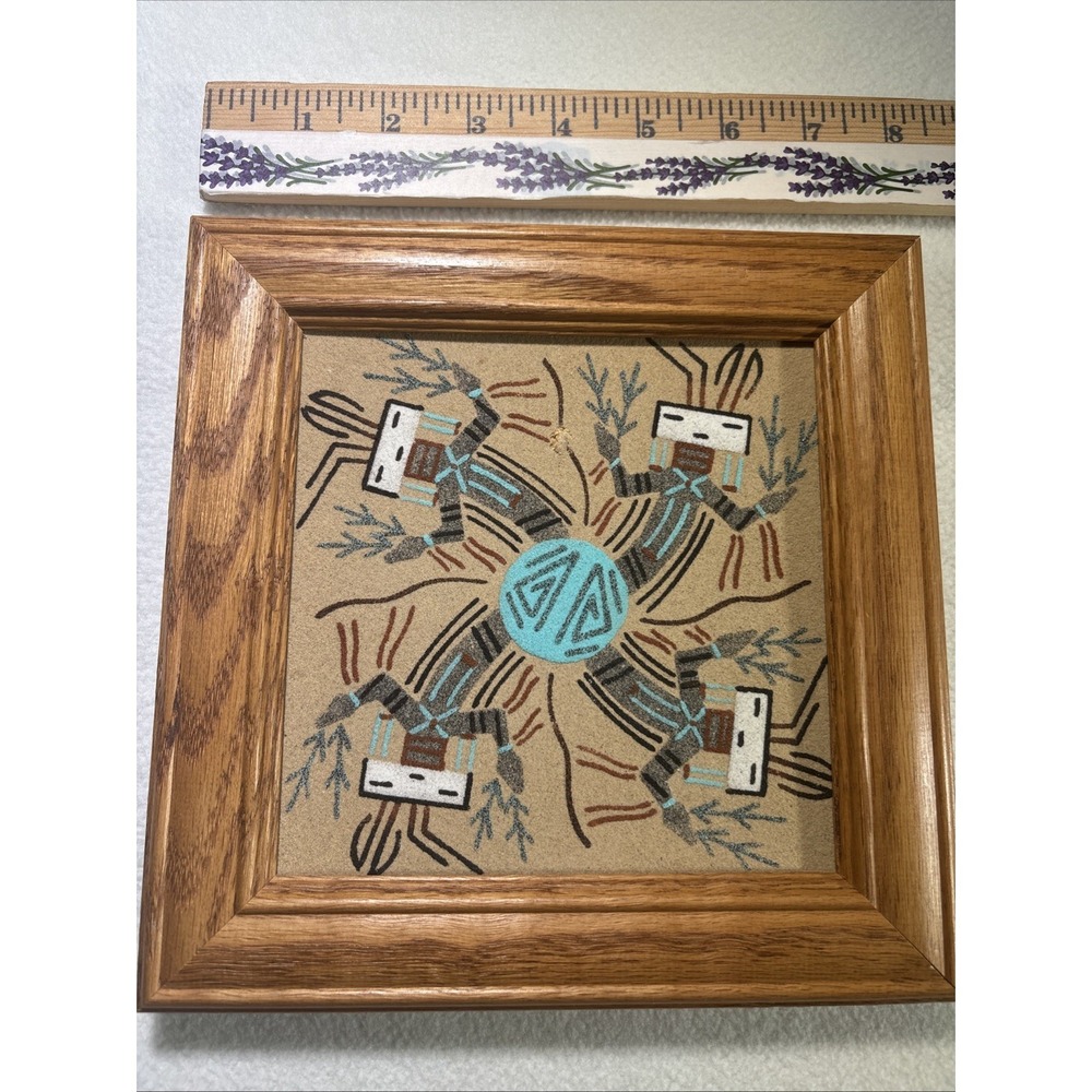 Native American Navajo Framed SandPainting Yei 8x8 Inches